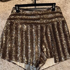 VENUS Brown and Gold Sequin Women's Shorts